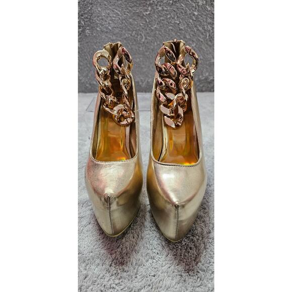 Bumper Platform‎ Pointed Metallic Gold Chain Ankle Stilettos Ultra High Heels 10 - Picture 2 of 10
